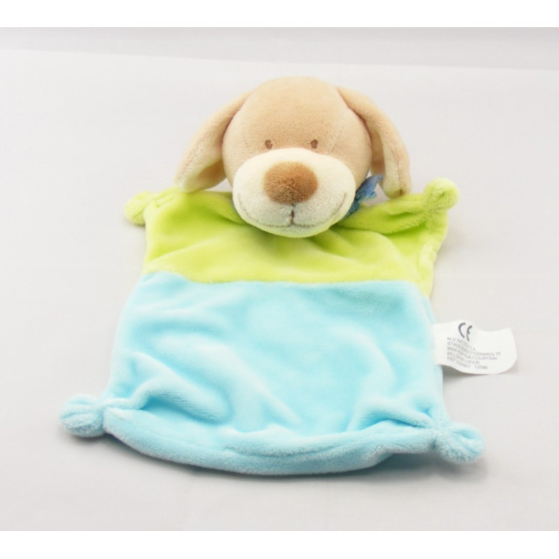 Doudou plat Chien bleu vert Nicotoy 