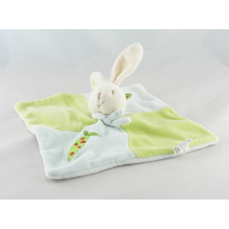 Doudou plat bleu vert lapin carotte SIPLEC