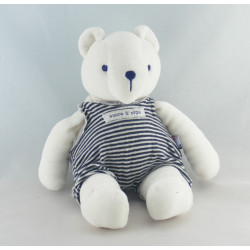 Doudou Ours salopette rayé Marin Sucre d'orge 