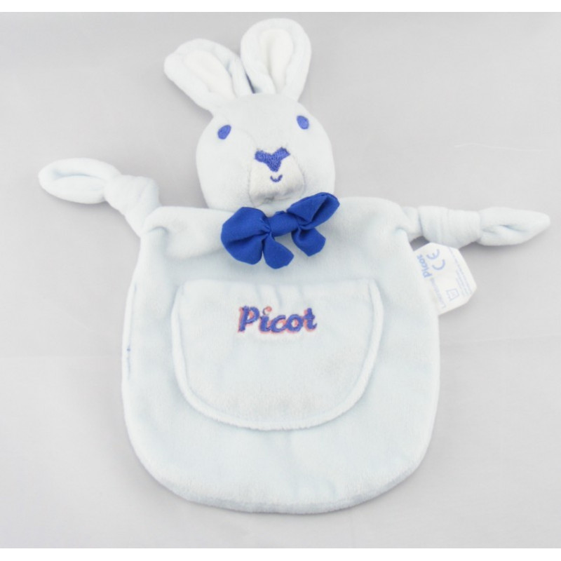 Doudou plat lapin bleu ciel poche PICOT