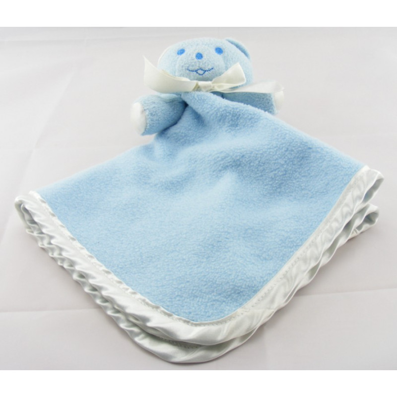 Doudou plat ours Musti bleu couverture Mustela