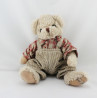 Doudou peluche ours beige chemise carreaux rouge LOUISE MANSEN