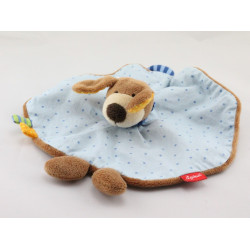 Doudou plat rond chien bleu pois marron SIGIKID