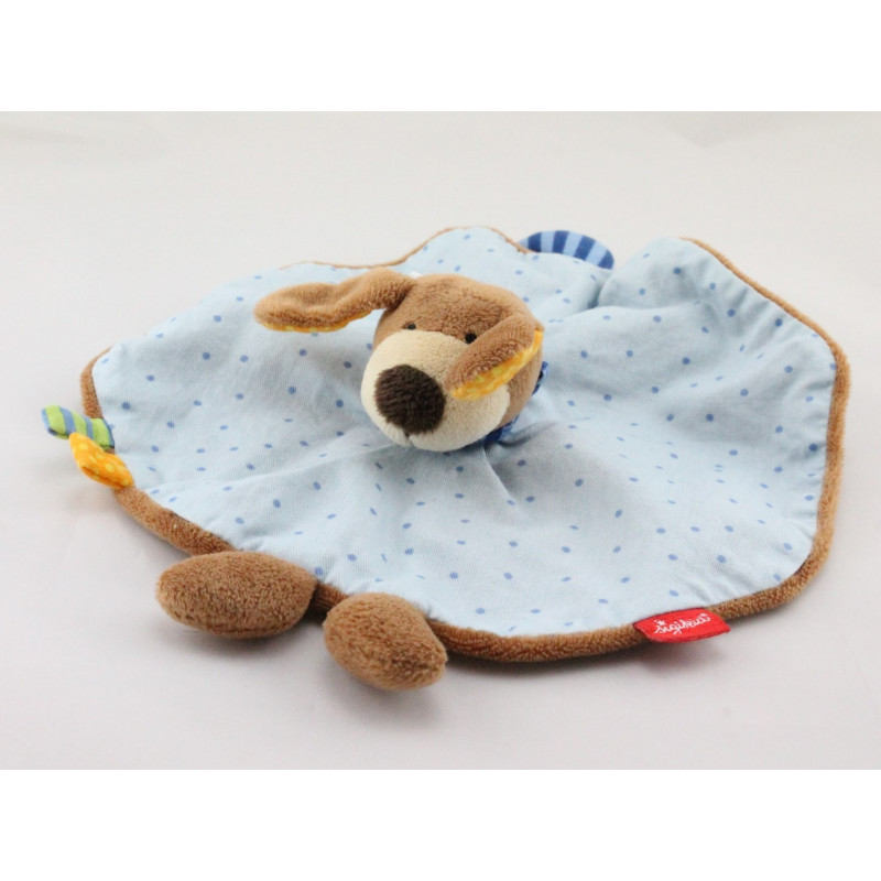 Doudou plat rond chien bleu pois marron SIGIKID