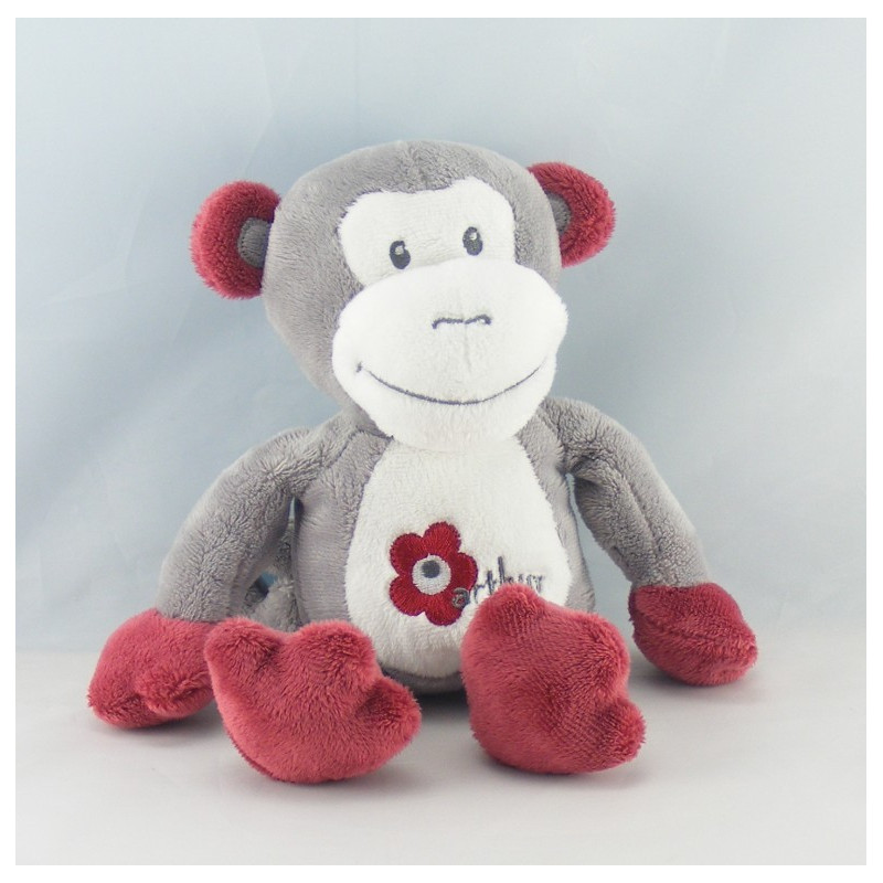 Doudou singe rouge Arthur et Lola BEBISOL 