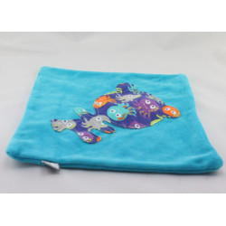 Doudou plat carré bleu ours pieuvres