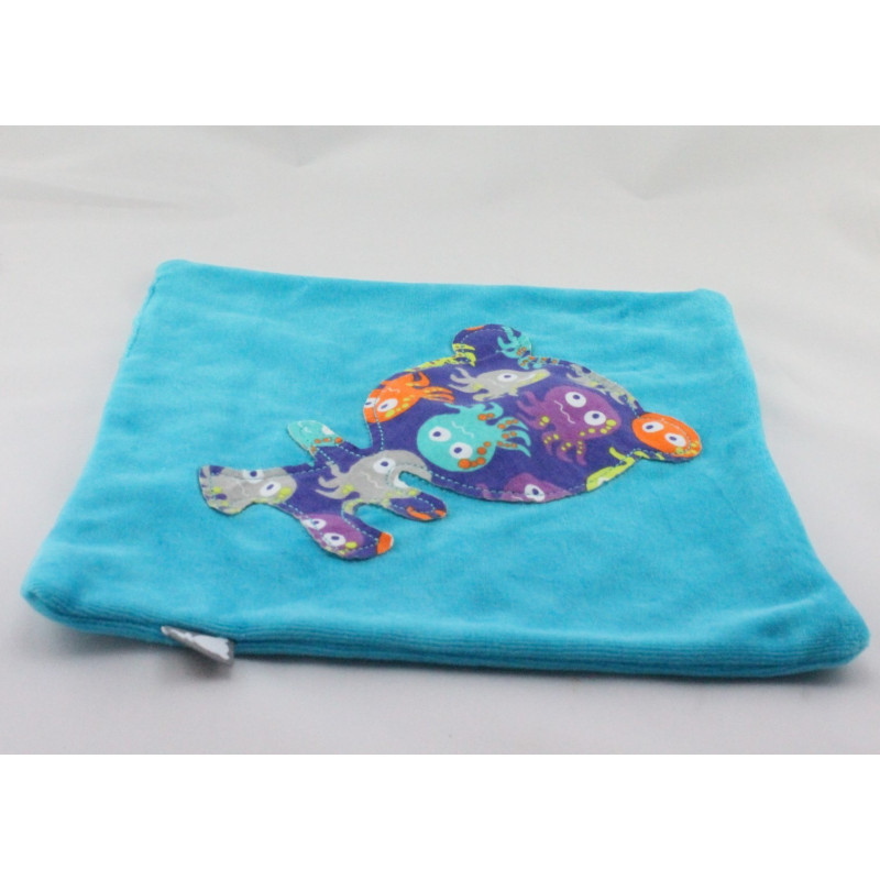 Doudou plat carré bleu ours pieuvres