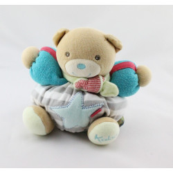 Doudou ours bleu vert rayé gris étoile KALOO
