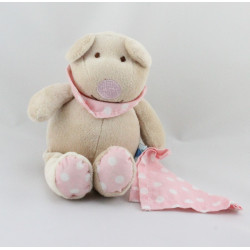 Doudou ours beige mouchoir rose pois MY BABY SWEET