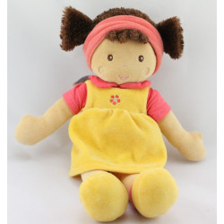 Doudou poupée fille rouge jaune fleur NOUNOURS