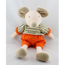 Doudou souris orange maillot rayé jaune bleu NOUNOURS