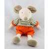 Doudou souris orange maillot rayé jaune bleu NOUNOURS
