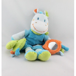 Doudou zébre ane bleu vert oiseau miroir NICOTOY