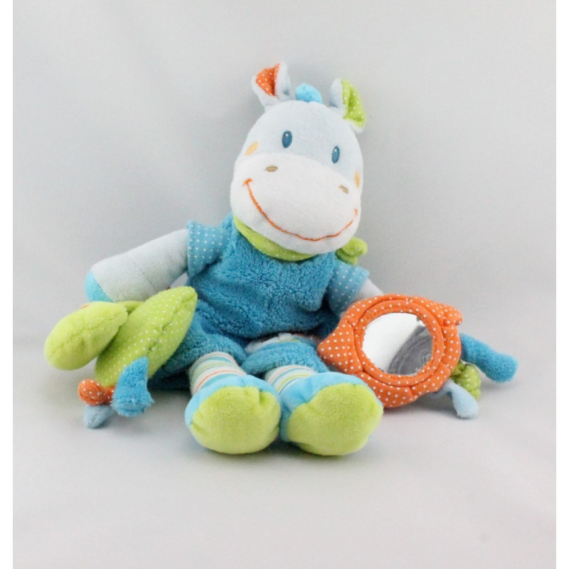 Doudou zébre ane bleu vert oiseau miroir NICOTOY