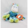 Doudou zébre ane bleu vert oiseau miroir NICOTOY