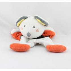 Doudou plat souris blanche grise orange SUCRE D'ORGE