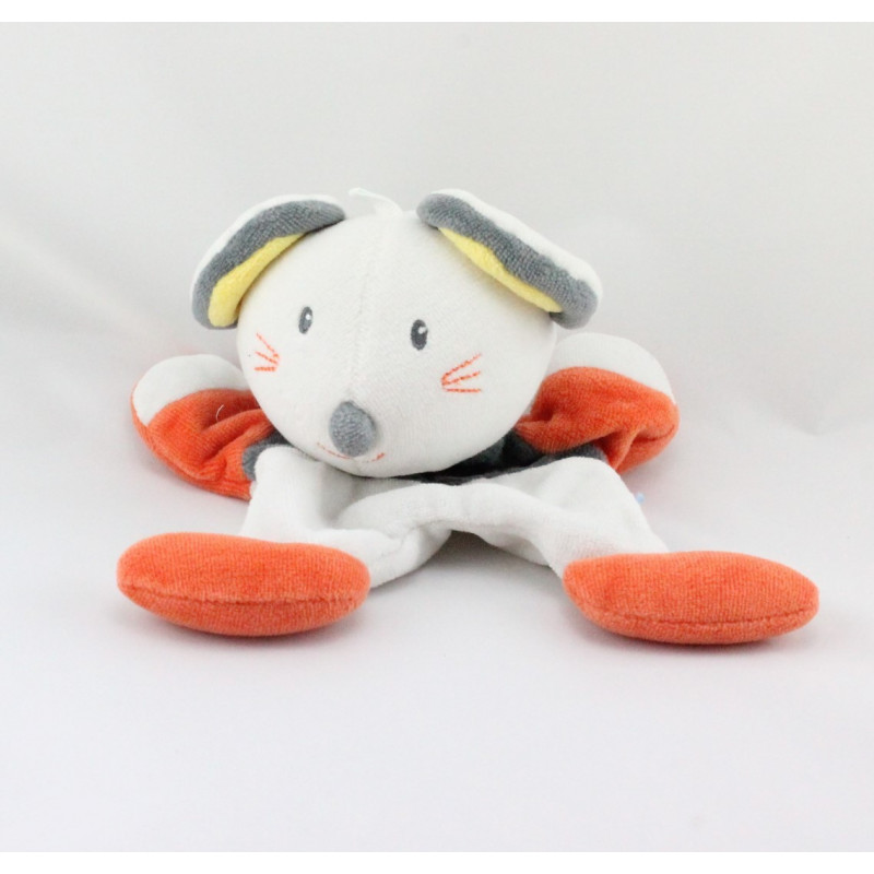 Doudou plat souris blanche grise orange SUCRE D'ORGE