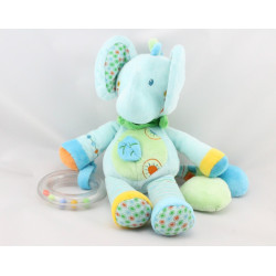 Doudou éléphant bleu vert feuille hochet NICOTOY