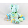 Doudou éléphant bleu vert feuille hochet NICOTOY