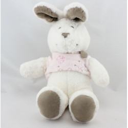 Doudou lapin blanc gris beige pull rose papillon NICOTOY