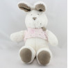 Doudou lapin blanc gris beige pull rose papillon NICOTOY