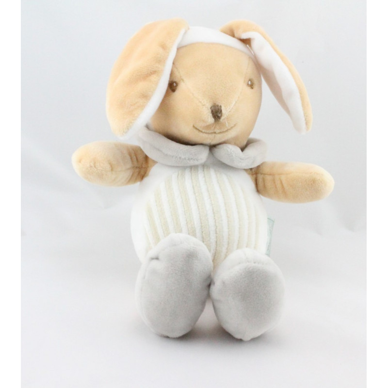 Doudou lapin blanc gris MES PETITS CAILLOUX CMP