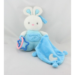 Doudou lapin blanc bleu mouchoir luminou JEMINI