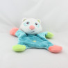 Doudou plat chat bleu vert rose SUCRE D'ORGE