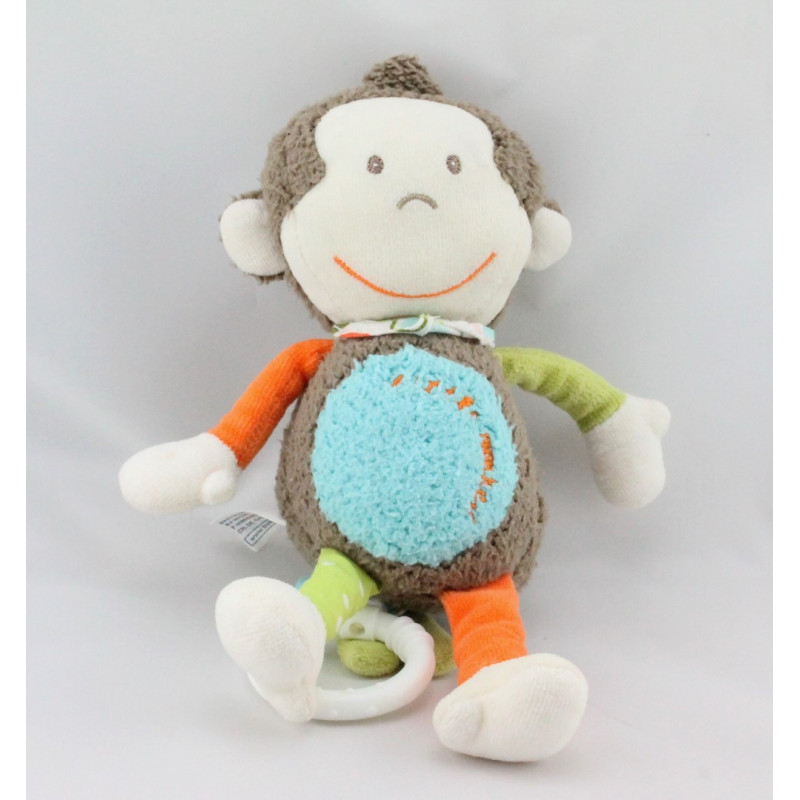 Doudou musical singe marron bleu Little Monkey BABYSUN