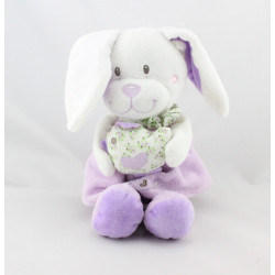 Doudou musical lapin blanc mauve coeurs oiseau TEX BABY