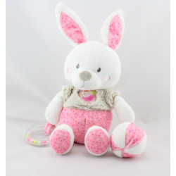 Doudou lapin blanc rose beige pois oiseau hochet balle MOTS D'ENFANTS