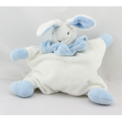 Doudou semi plat lapin blanc bleu