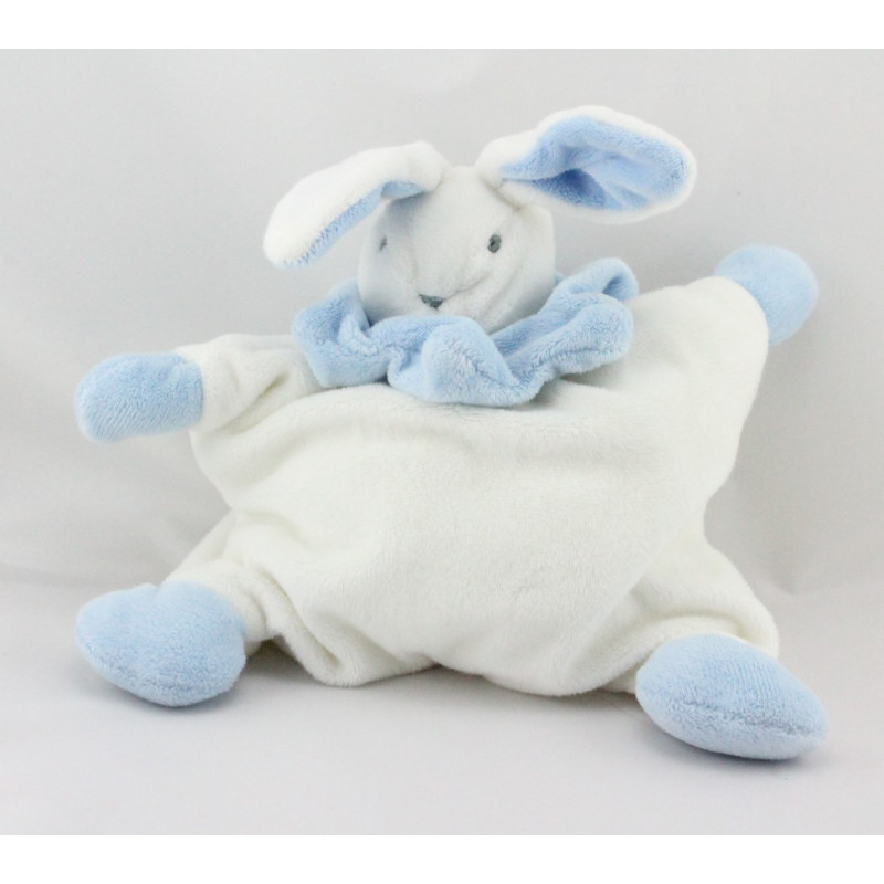 Doudou semi plat lapin blanc bleu
