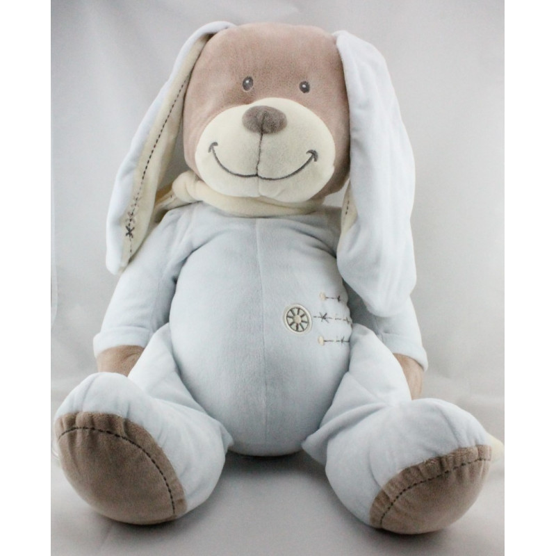 Grand Doudou lapin bleu beige étoile miroir hochet NICOTOY