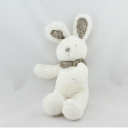 Doudou lapin blanc bandanas gris beige NICOTOY 20 cm