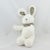 Doudou lapin blanc bandanas gris beige NICOTOY 20 cm