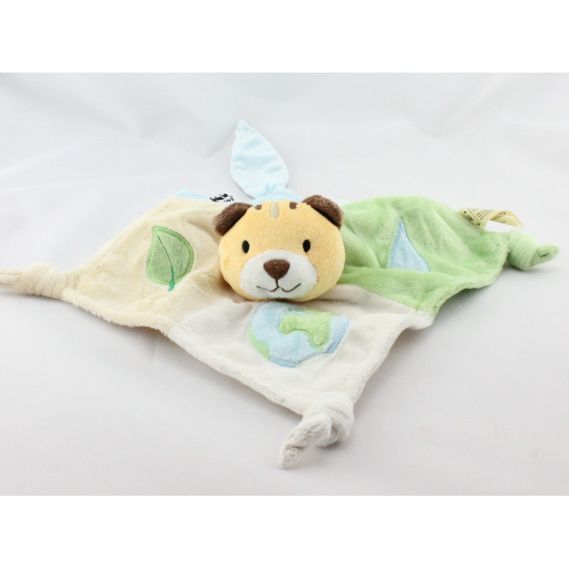Doudou plat ours blanc vert bleu WWF