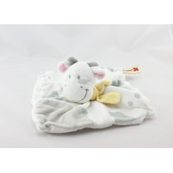 Doudou plat vache blanche taches grises col jaune NICOTOY