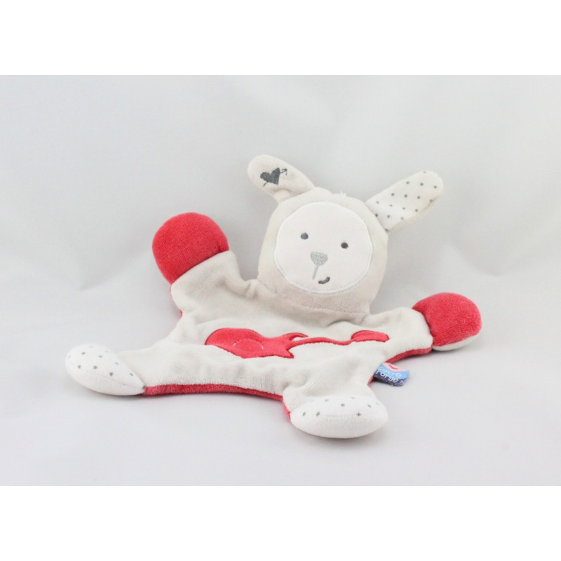 Doudou plat lapin beige rouge guitare SUCRE D'ORGE
