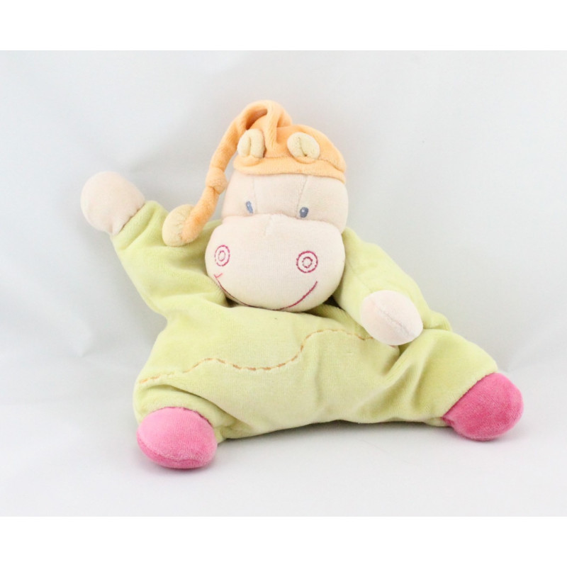 Doudou semi plat hippopotame vert chenille KIABI