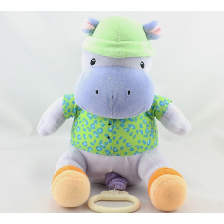 Doudou musical hippopotame mauve bleu vert orange SARO