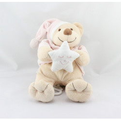 Doudou musical ours beige rose étoile BOUTCHOU