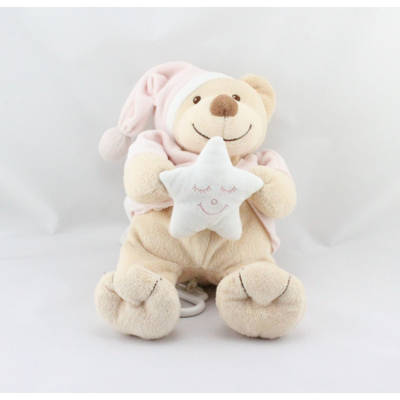 Doudou musical ours beige rose étoile BOUTCHOU