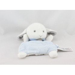 Doudou plat mouton blanc bleu rayé JACADI