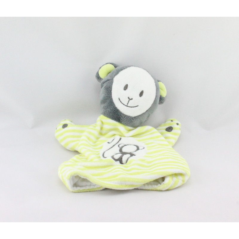 Doudou marionnette singe gris vert OBAIBI