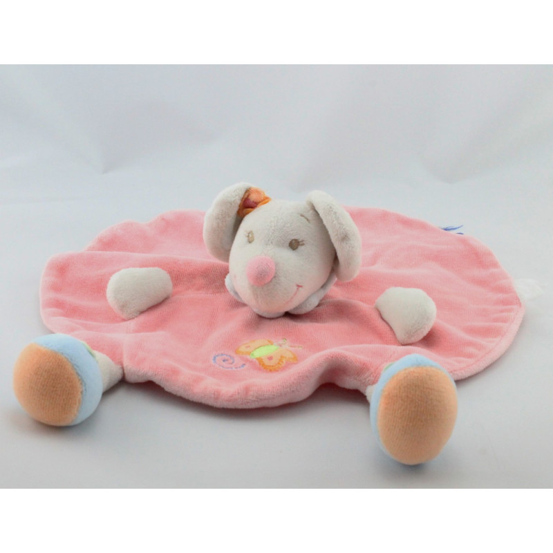 Doudou plat rond souris rose papillon NATTOU 