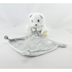 Doudou ours blanc mouchoir gris étoiles KIABI SIMBA TOYSanc mouchoir bleu KIABI SIMBA TOYS