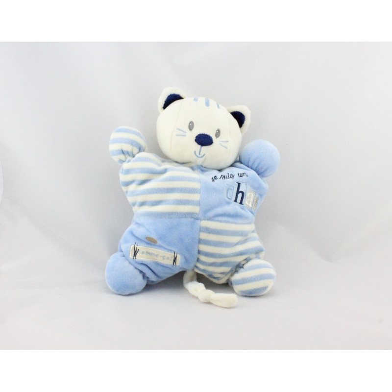 Doudou semi plat chat bleu je suis un chat comme ça NICOTOY