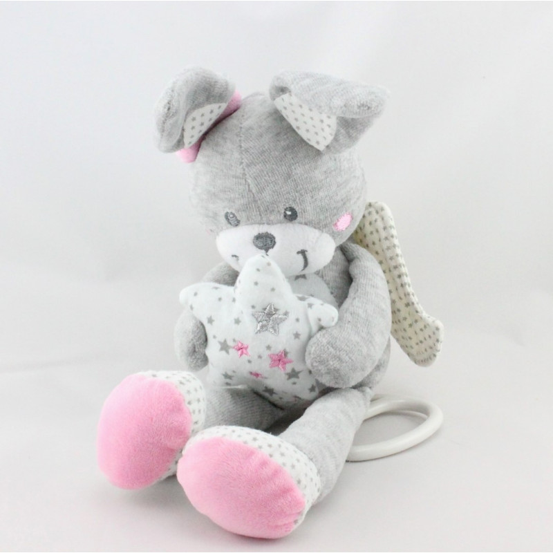 Doudou  lapin gris rose ange étoiles NICOTOY