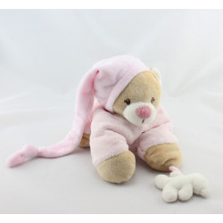 Doudou ours beige rose couché NATTOU